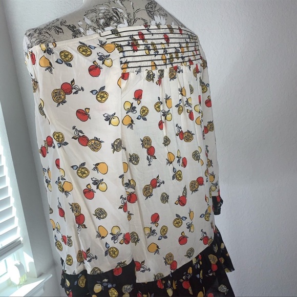 Democracy fruit print off the shoulder blouse smocked neck peasant boho top - Picture 8 of 8